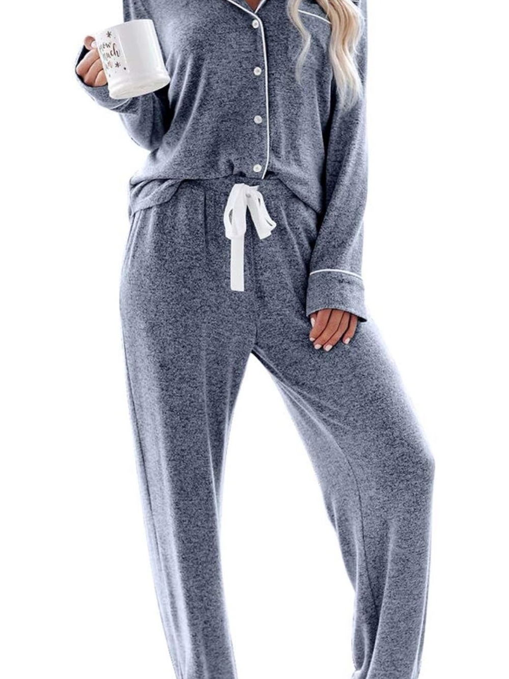 Cozy Women's Grey Pajama Set with Contrast Piping